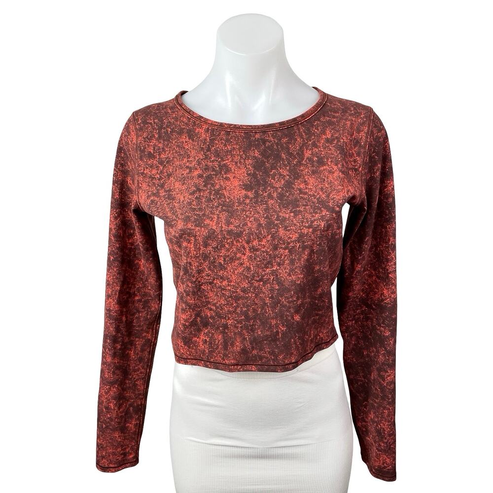 Lululemon Wunder Train Red Denim Wash Long Sleeve Yoga Athletic Crop Top Size 8